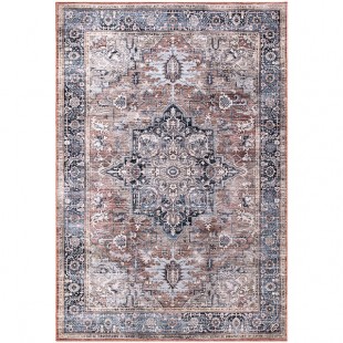 Abani Lola Collection 4' x 6' Brown / Blue Vintage Medallion Area Rug