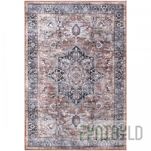 Abani Lola Collection 4' x 6' Brown / Blue Vintage Medallion Area Rug
