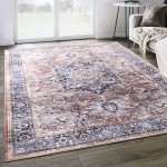 Abani Lola Collection 4' x 6' Brown / Blue Vintage Medallion Area Rug Abani Lola Collection 4' x 6' Brown / Blue Vintage Medallion Area Rug