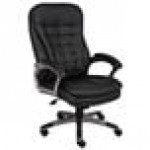 Boss B9331 Black High Back Executive Pillow Top Chair with Pewter Finished Base and Arms
