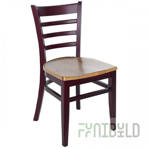 BFM Seating Berkeley Dark Mahogany Beechwood Ladder Back Side Chair with Autumn Ash Wood Seat
