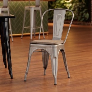 Lancaster Table & Seating Alloy Silver Indoor Cafe Chair with Gray Wood Seat Lancaster Table & Seating Alloy Silver Indoor Cafe Chair with Gray Wood Seat
