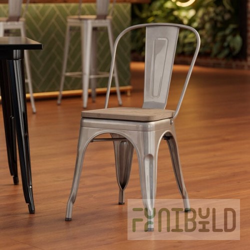 Lancaster Table & Seating Alloy Silver Indoor Cafe Chair with Gray Wood Seat