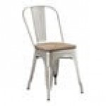 Lancaster Table & Seating Alloy Silver Indoor Cafe Chair with Gray Wood Seat