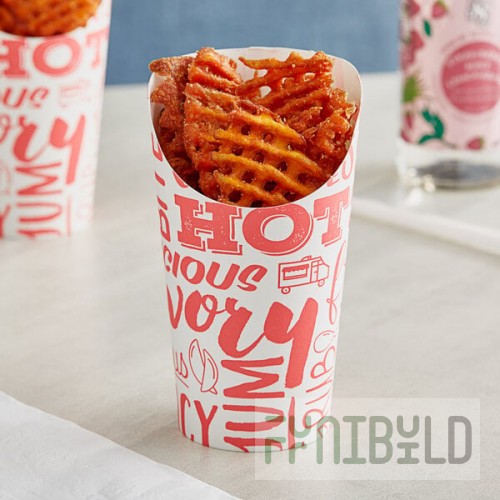 Choice Large 16 oz. Paper Scoop Cup with Hot Food Print Design - 50/Pack
