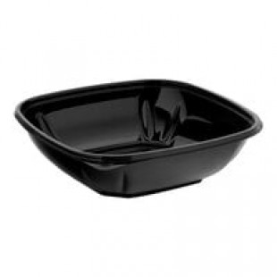 Fineline 15032M-BK Super Bowl Plus 32 oz. Black Square PET Plastic Bowl - 300/Case