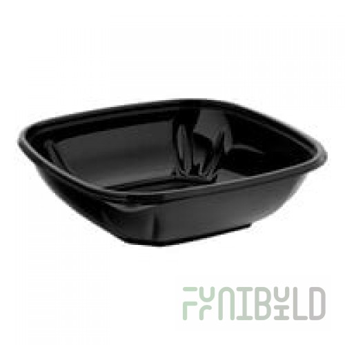 Fineline 15032M-BK Super Bowl Plus 32 oz. Black Square PET Plastic Bowl - 300/Case
