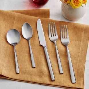 Acopa Petra 18/8 Distressed Stainless Steel Extra Heavy Weight Flatware 5-Piece Set - Sample Acopa Petra 18/8 Distressed Stainless Steel Extra Heavy Weight Flatware 5-Piece Set - Sample