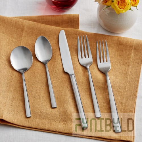 Acopa Petra 18/8 Distressed Stainless Steel Extra Heavy Weight Flatware 5-Piece Set - Sample