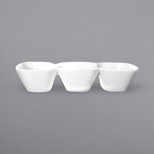 International Tableware Bristol 3-Compartment Bright White Porcelain Bowl with 3.5 oz. Square Wells - 12/Case International Tableware Bristol 3-Compartment Bright White Porcelain Bowl with 3.5 oz. Square Wells - 12/Case