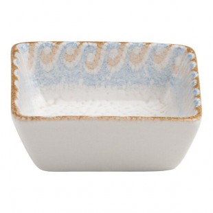 Ariane Cruise Athena 1.69 oz. Square White Porcelain Ramekin with Blue / Tan Wave Rim - 18/Case Ariane Cruise Athena 1.69 oz. Square White Porcelain Ramekin with Blue / Tan Wave Rim - 18/Case