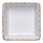 Ariane Cruise Athena 1.69 oz. Square White Porcelain Ramekin with Blue / Tan Wave Rim - 18/Case Ariane Cruise Athena 1.69 oz. Square White Porcelain Ramekin with Blue / Tan Wave Rim - 18/Case