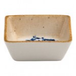 Ariane Cruise Athena 1.69 oz. Square White Porcelain Ramekin with Blue / Tan Wave Rim - 18/Case Ariane Cruise Athena 1.69 oz. Square White Porcelain Ramekin with Blue / Tan Wave Rim - 18/Case