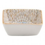 Ariane Cruise Athena 1.69 oz. Square White Porcelain Ramekin with Blue / Tan Wave Rim - 18/Case Ariane Cruise Athena 1.69 oz. Square White Porcelain Ramekin with Blue / Tan Wave Rim - 18/Case
