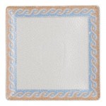 Ariane Cruise Athena 1.69 oz. Square White Porcelain Ramekin with Blue / Tan Wave Rim - 18/Case Ariane Cruise Athena 1.69 oz. Square White Porcelain Ramekin with Blue / Tan Wave Rim - 18/Case