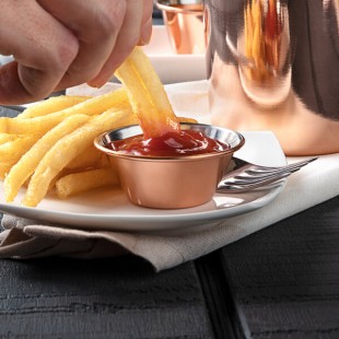 Choice 1.5 oz. Smooth Copper-Plated Stainless Steel Round Sauce Cup - 12/Pack Choice 1.5 oz. Smooth Copper-Plated Stainless Steel Round Sauce Cup - 12/Pack