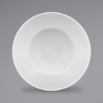 RAK Porcelain Soul 10.8 oz. Bright White Embossed Wide Rim Extra Deep Round Porcelain Plate - 6/Case