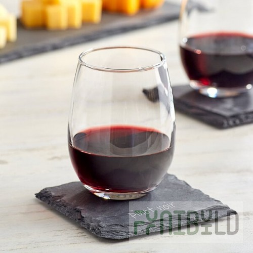 Acopa 9 oz. Stemless Wine Glass with Slate Tasting Plate Set - 12/Case
