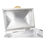 Acopa Supreme 9 Qt. Full Size Hinged Top Gold Accent Chafer Acopa Supreme 9 Qt. Full Size Hinged Top Gold Accent Chafer