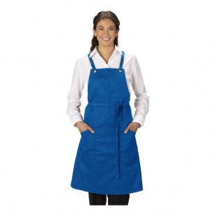 Edwards 9043 Royal Customizable Poly / Cotton Cross-Back Bib Apron with 3 Pockets - 34