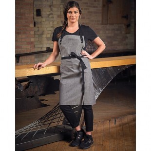 Mercer Culinary M63205GRY Metro Edge Odin Gray Chambray Bib Apron with Adjustable Neck, Black Webbing, and 1 Pocket - 32