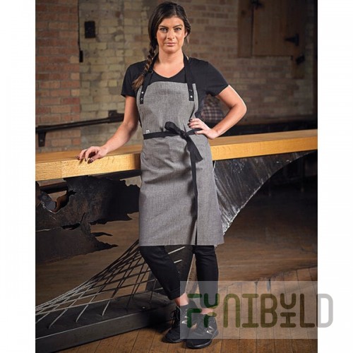 Mercer Culinary M63205GRY Metro Edge Odin Gray Chambray Bib Apron with Adjustable Neck, Black Webbing, and 1 Pocket - 32