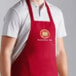 Choice Red Poly-Cotton Front of House Bib Apron with 3 Pockets - 25