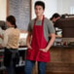 Choice Red Poly-Cotton Front of House Bib Apron with 3 Pockets - 25