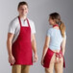 Choice Red Poly-Cotton Front of House Bib Apron with 3 Pockets - 25