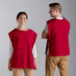 Choice Red Poly-Cotton Front of House Bib Apron with 3 Pockets - 25