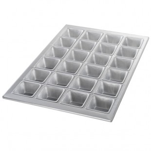 Chicago Metallic 46605 24 Cup 4.4 oz. Glazed Aluminum Square Muffin Specialty Pan - 14 1/8 Chicago Metallic 46605 24 Cup 4.4 oz. Glazed Aluminum Square Muffin Specialty Pan - 14 1/8