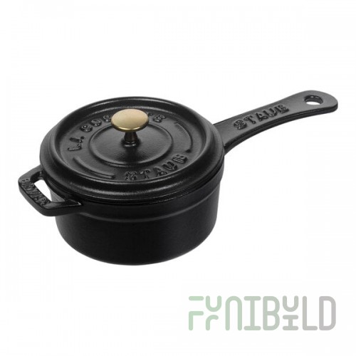 Staub 8 oz. Black Mini Enameled Cast Iron Sauce Pan with Lid 1004093