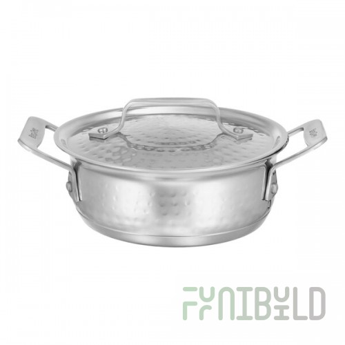 Bon Chef 60027HF Cucina 36 oz. Hammered Finish Stainless Steel Round Dish with Lid