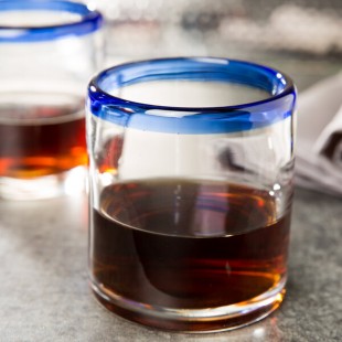 Libbey 92302 Aruba 12 oz. Customizable Rocks / Old Fashioned Glass with Cobalt Blue Rim - 12/Case