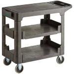 Choice Medium Black 3-Shelf Utility Cart with Flat Top and Built-In Tool Compartment - 38