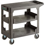 Choice Medium Black 3-Shelf Utility Cart with Flat Top and Built-In Tool Compartment - 38