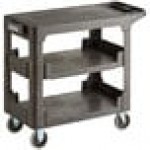 Choice Medium Black 3-Shelf Utility Cart with Flat Top and Built-In Tool Compartment - 38