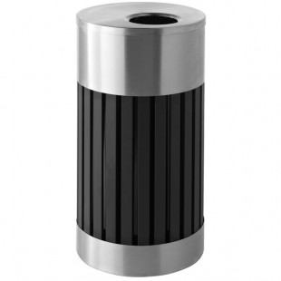 Commercial Zone 727543 ArchTec Riverview 25 Gallon Black and Stainless Steel Slotted Round Trash Can