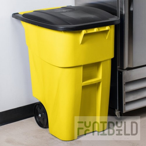 Rubbermaid® FG9W2700YEL 50 Gallon Yellow Wheeled Rectangular Trash Can with Lid