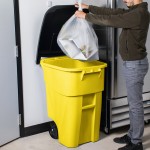 Rubbermaid® FG9W2700YEL 50 Gallon Yellow Wheeled Rectangular Trash Can with Lid Rubbermaid® FG9W2700YEL 50 Gallon Yellow Wheeled Rectangular Trash Can with Lid