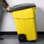 Rubbermaid® FG9W2700YEL 50 Gallon Yellow Wheeled Rectangular Trash Can with Lid Rubbermaid® FG9W2700YEL 50 Gallon Yellow Wheeled Rectangular Trash Can with Lid