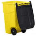 Rubbermaid® FG9W2700YEL 50 Gallon Yellow Wheeled Rectangular Trash Can with Lid Rubbermaid® FG9W2700YEL 50 Gallon Yellow Wheeled Rectangular Trash Can with Lid
