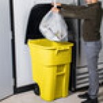 Rubbermaid® FG9W2700YEL 50 Gallon Yellow Wheeled Rectangular Trash Can with Lid Rubbermaid® FG9W2700YEL 50 Gallon Yellow Wheeled Rectangular Trash Can with Lid