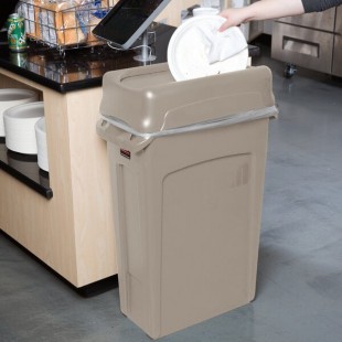Rubbermaid® Slim Jim 92 Qt. / 23 Gallon Beige Rectangular Trash Can with Beige Drop Shot Lid Rubbermaid® Slim Jim 92 Qt. / 23 Gallon Beige Rectangular Trash Can with Beige Drop Shot Lid