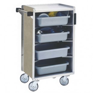 Lakeside 890BS Medium-Duty Stainless Steel Enclosed Bussing Cart with Ledge Rods and Beige Suede Finish - 17 5/8 Lakeside 890BS Medium-Duty Stainless Steel Enclosed Bussing Cart with Ledge Rods and Beige Suede Finish - 17 5/8