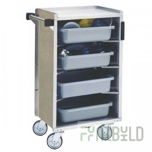 Lakeside 890BS Medium-Duty Stainless Steel Enclosed Bussing Cart with Ledge Rods and Beige Suede Finish - 17 5/8