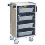 Lakeside 890BS Medium-Duty Stainless Steel Enclosed Bussing Cart with Ledge Rods and Beige Suede Finish - 17 5/8 Lakeside 890BS Medium-Duty Stainless Steel Enclosed Bussing Cart with Ledge Rods and Beige Suede Finish - 17 5/8