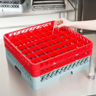 Noble Warewashing 49-Compartment Gray Full-Size Glass Rack with 2 Red Extenders Noble Warewashing 49-Compartment Gray Full-Size Glass Rack with 2 Red Extenders