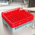 Noble Warewashing 49-Compartment Gray Full-Size Glass Rack with 2 Red Extenders Noble Warewashing 49-Compartment Gray Full-Size Glass Rack with 2 Red Extenders