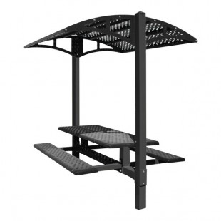 Paris Site Furnishings Shade Series 6' Jet Black Inground Mounted Picnic Table with Canopy and Basket Weave Perforations 85 1/2 Paris Site Furnishings Shade Series 6' Jet Black Inground Mounted Picnic Table with Canopy and Basket Weave Perforations 85 1/2